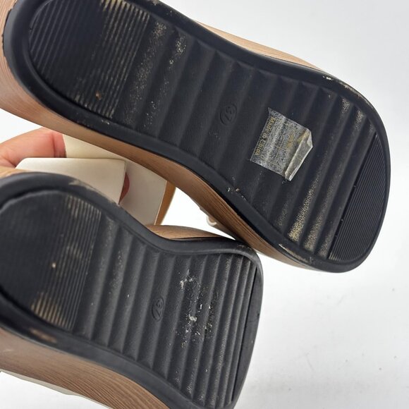 Patrizia Womens 37 White Platform Wedge Sandals Gold Buckle Slide Slip On Shoes - Picture 7 of 7